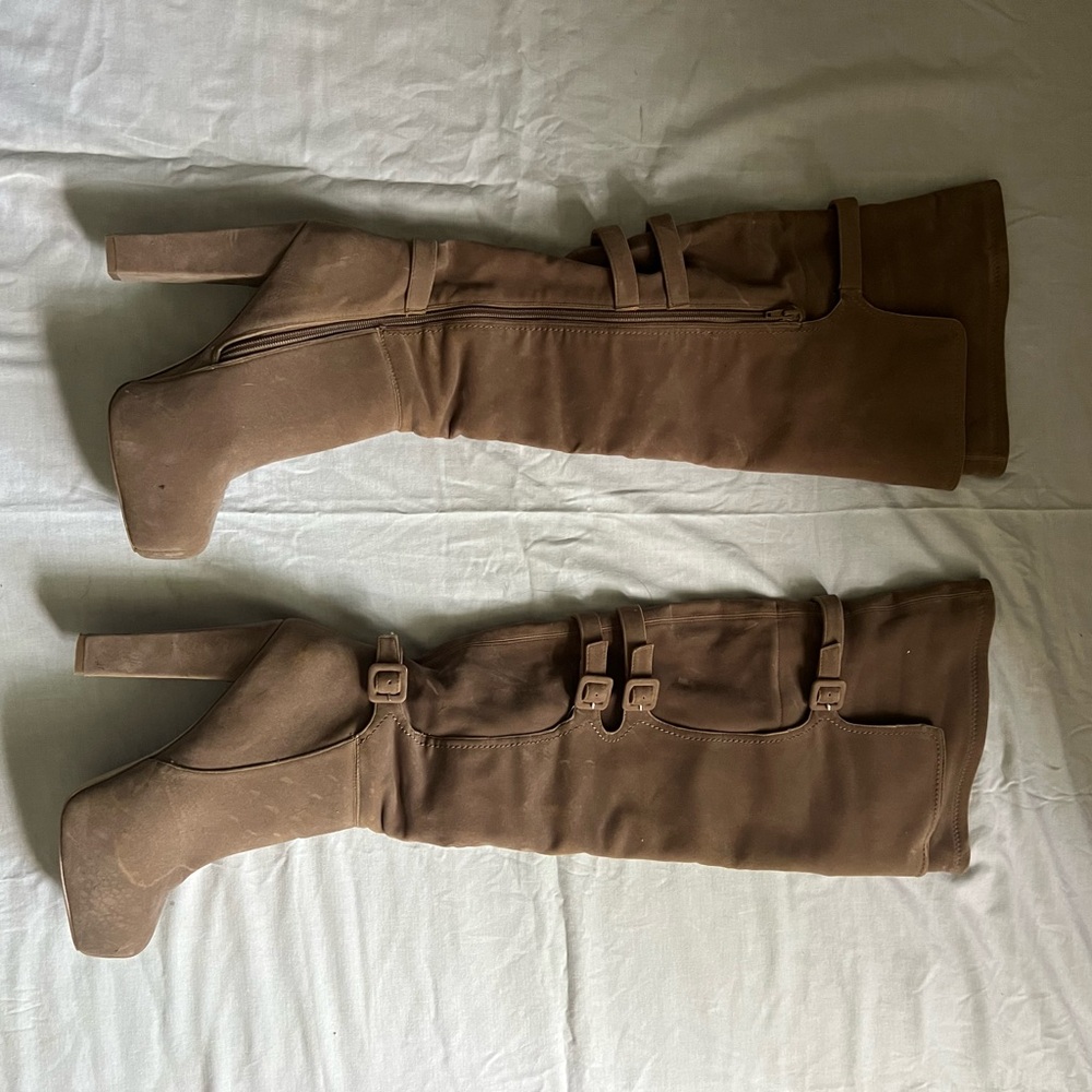 Bakers Brown Over-the-Knee Buckle Heeled Boots